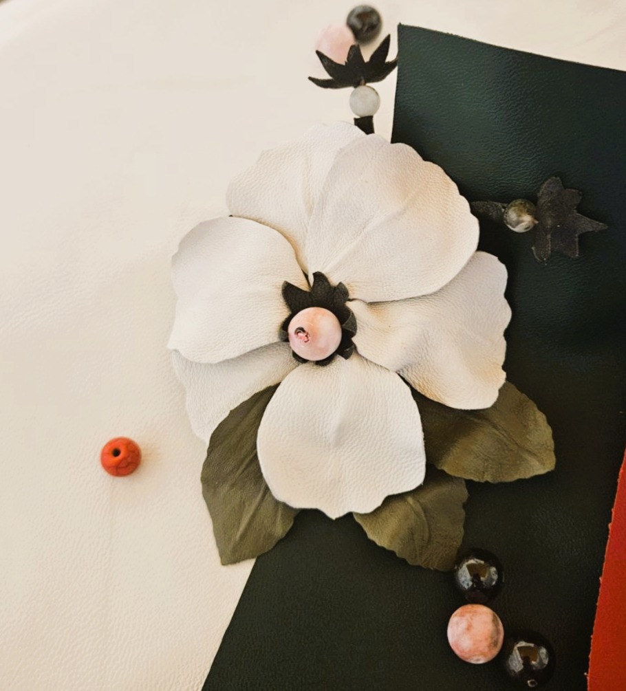 Leather Flower Brooch