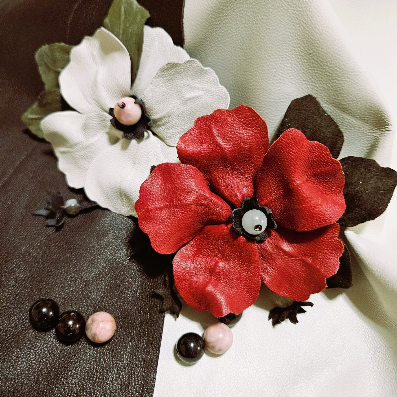 Leather Flower Brooch